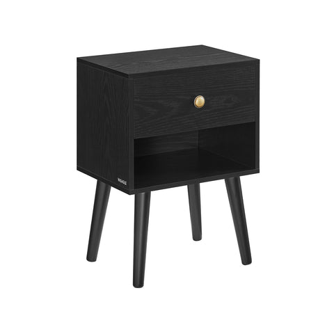 Rootz Ebony Black Bedside Table - Nightstand - Bedside Cabinet - Chipboard - MDF - Solid Wood - 28cm x 39cm x 55cm