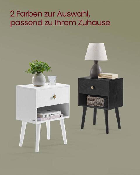 Rootz Ebony Black Bedside Table - Nightstand - Bedside Cabinet - Chipboard - MDF - Solid Wood - 28cm x 39cm x 55cm