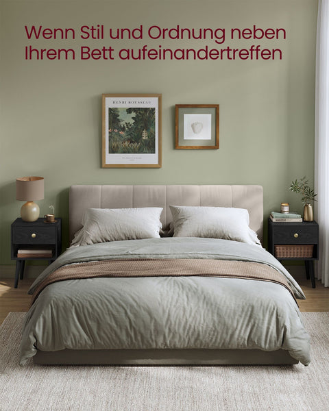 Rootz Ebony Black Bedside Table - Nightstand - Bedside Cabinet - Chipboard - MDF - Solid Wood - 28cm x 39cm x 55cm