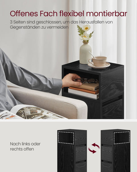 Rootz Ebony Black Bedside Table - Nightstand - Wood Chipboard - MDF - 30cm x 25cm x 65cm - 9.6kg - 45.4kg Max Load - 4.5kg Drawer Capacity