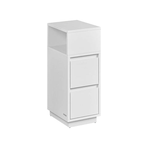 Rootz White Bedside Table - Nightstand - Storage Cabinet - Wood Chipboard - 30cm x 25cm x 65cm - MDF - 9.6kg - 45.4 kg Capacity