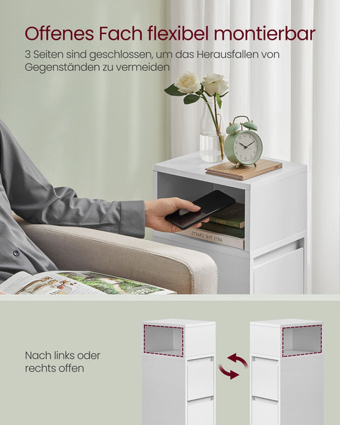 Rootz White Bedside Table - Nightstand - Storage Cabinet - Wood Chipboard - 30cm x 25cm x 65cm - MDF - 9.6kg - 45.4 kg Capacity