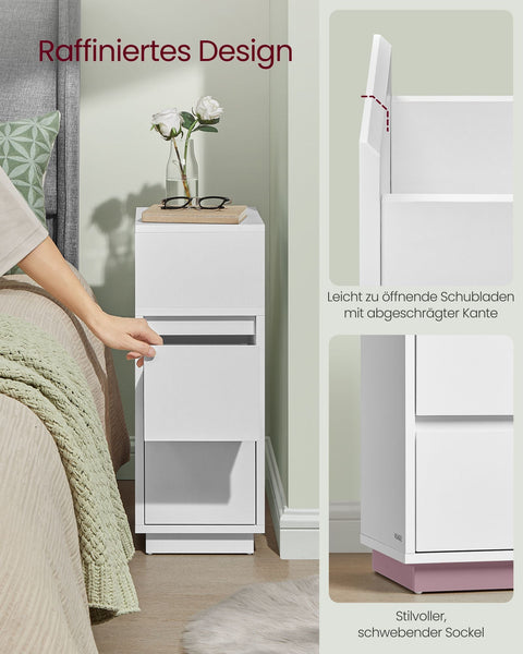 Rootz White Bedside Table - Nightstand - Storage Cabinet - Wood Chipboard - 30cm x 25cm x 65cm - MDF - 9.6kg - 45.4 kg Capacity