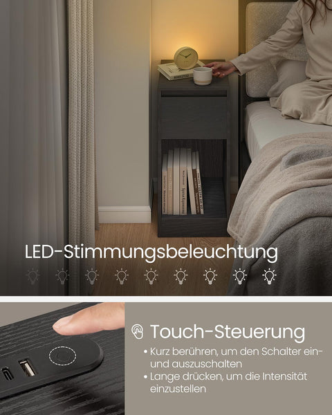 Rootz 2 Piece Set Black Bedside Table - Nightstand - Wooden Bedroom Furniture - Durable MDF - 30cm x 25cm x 59.5cm