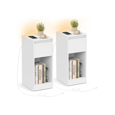 Rootz Bedside Table Set - Nightstand - Storage Table - Durable & Stylish - Wooden Chipboard, MDF - White - 30cm x 25cm x 59.5cm