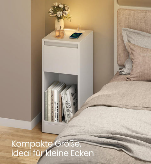 Rootz Bedside Table Set - Nightstand - Storage Table - Durable & Stylish - Wooden Chipboard, MDF - White - 30cm x 25cm x 59.5cm