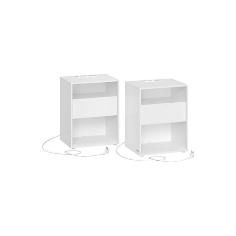 Rootz 2-Piece Set Bedside Table - Charging Nightstand - Matt White - Chipboard - 35cm x 45cm x 58.3cm - Drawer - USB Charging - 11.6kg