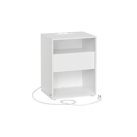 Rootz Bedside Table with Charging Function - Nightstand - Drawer - Matt White - Chipboard Material - 35cm x 45cm x 58.3cm - 11.6kg