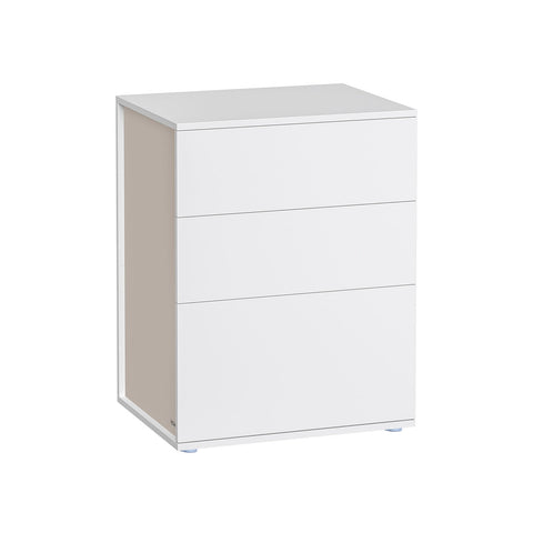 Rootz Bedside Table with 3 Drawers - Nightstand - Bedside Cabinet - Chipboard Material - 35cm x 45cm x 58.7cm - Matt White-Cappuccino Beige