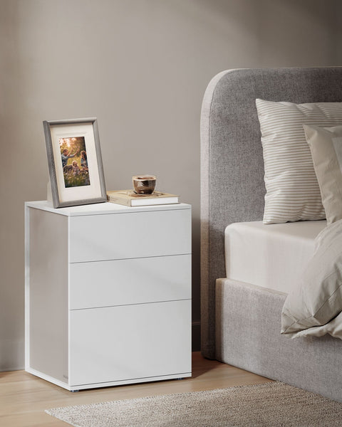 Rootz Bedside Table with 3 Drawers - Nightstand - Bedside Cabinet - Chipboard Material - 35cm x 45cm x 58.7cm - Matt White-Cappuccino Beige