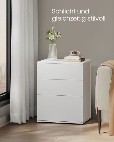 Rootz Bedside Table with 3 Drawers - Nightstand - Bedside Cabinet - Chipboard Material - 35cm x 45cm x 58.7cm - Matt White-Cappuccino Beige