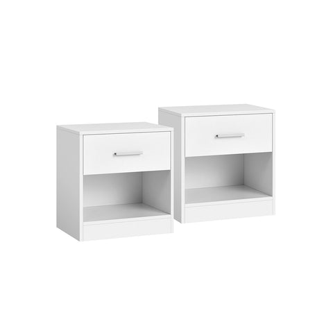 Rootz 2 Piece Set Side Table - Nightstand - Bedside Table - Chipboard Material - Classic White - 28cm x 39cm x 41cm - 5.7kg - Drawer with 5kg Capacity - Total 75kg Capacity