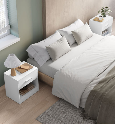 Rootz 2 Piece Set Bedside Table - Nightstand - Bedside Cabinet - Classic Style - 28cm x 39cm x 41cm -  White