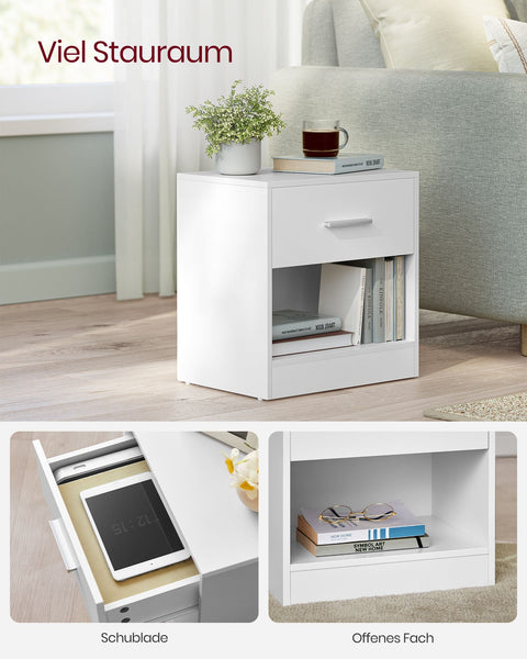 Rootz 2 Piece Set Bedside Table - Nightstand - Bedside Cabinet - Classic Style - 28cm x 39cm x 41cm -  White