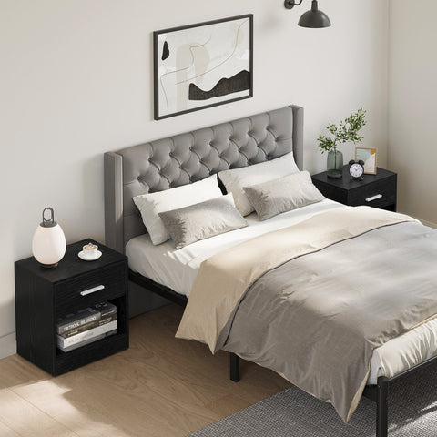 Rootz Chipboard Side Table Set - Classic Black - Bedside Tables - Nightstand - 5.7kg - 28cm x 39cm x 41cm - Drawer Capacity 5kg - Total Capacity 75kg