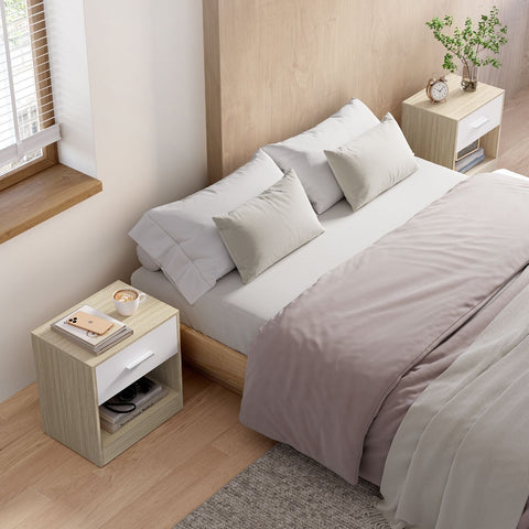 Rootz 2 Piece Set Side Tables - Chipboard End Tables - Nightstands - Natural Beige and Classic White - Lightweight - Sturdy Construction - Easy Assembly - 28cm x 39cm x 41cm