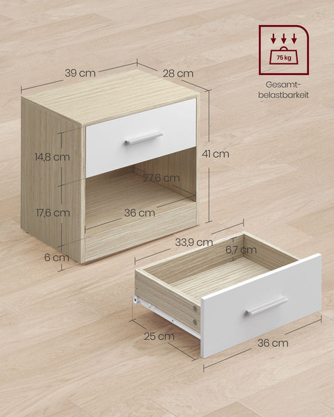 Rootz Bedside Table Set of 2 - Nightstand - Bedroom Tables - Durable Chipboard - 28cm x 39cm x 41cm