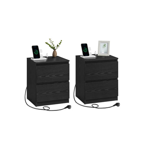 Rootz 2 Piece Set Bedside Table - Nightstand - Bedside Cabinet - Durable MDF - 35cm x 40cm x 49cm - Ebony Black