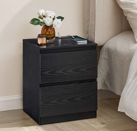 Rootz 2 Piece Set Bedside Table - Nightstand - Bedside Cabinet - Durable MDF - 35cm x 40cm x 49cm - Ebony Black