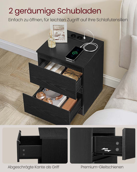 Rootz 2 Piece Set Bedside Table - Nightstand - Bedside Cabinet - Durable MDF - 35cm x 40cm x 49cm - Ebony Black