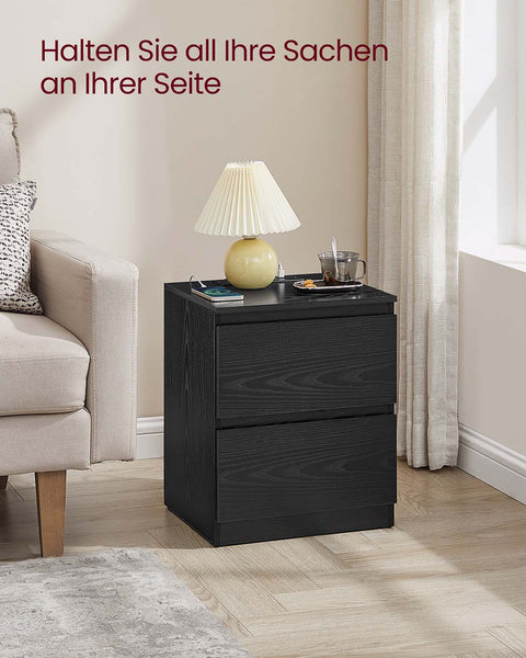 Rootz 2 Piece Set Bedside Table - Nightstand - Bedside Cabinet - Durable MDF - 35cm x 40cm x 49cm - Ebony Black