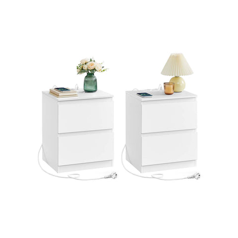 Rootz 2 Piece Set Bedside Tables - Nightstands -White - Wooden MDF - 35cm x 40cm x 49cm