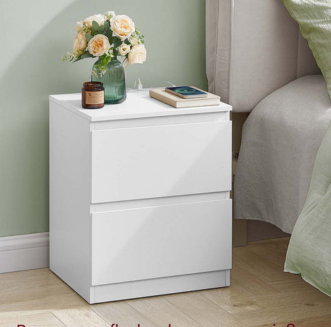 Rootz 2 Piece Set Bedside Tables - Nightstands -White - Wooden MDF - 35cm x 40cm x 49cm