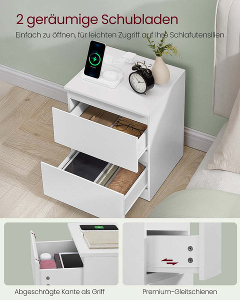 Rootz 2 Piece Set Bedside Tables - Nightstands -White - Wooden MDF - 35cm x 40cm x 49cm