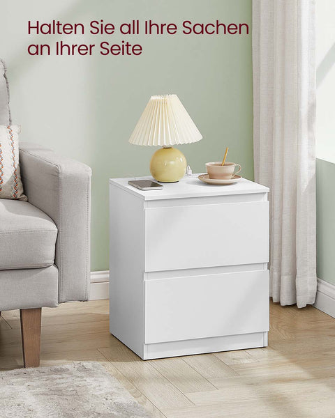 Rootz 2 Piece Set Bedside Tables - Nightstands -White - Wooden MDF - 35cm x 40cm x 49cm