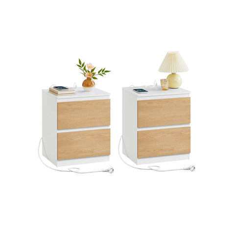 Rootz 2 Piece Set White and Brown Bedside Tables - Nightstands - Wooden Furniture - Durable Storage - 35cm x 40cm x 49cm