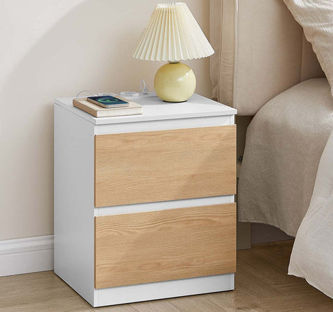 Rootz 2 Piece Set White and Brown Bedside Tables - Nightstands - Wooden Furniture - Durable Storage - 35cm x 40cm x 49cm