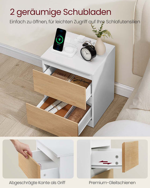Rootz 2 Piece Set White and Brown Bedside Tables - Nightstands - Wooden Furniture - Durable Storage - 35cm x 40cm x 49cm