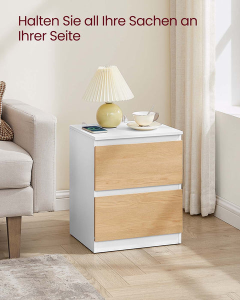 Rootz 2 Piece Set White and Brown Bedside Tables - Nightstands - Wooden Furniture - Durable Storage - 35cm x 40cm x 49cm