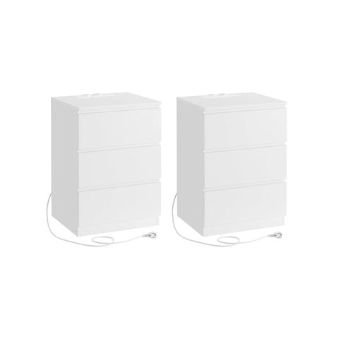 Rootz Bedside Table Set of 2 - Nightstand Set - Modern End Tables - 2 AC Sockets - Cloud White - 45cm x 35cm x 55cm