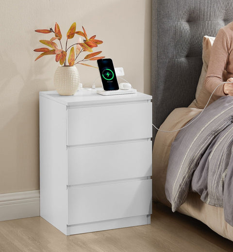 Rootz Bedside Table Set of 2 - Nightstand Set - Modern End Tables - 2 AC Sockets - Cloud White - 45cm x 35cm x 55cm