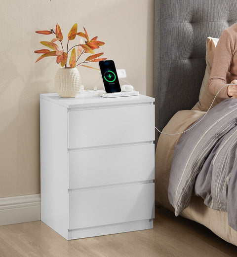Rootz Bedside Table Set of 2 - Nightstand Set - 2-Piece Nightstand - Modern Cloud White - 2 AC Sockets - 40cm x 30cm x 45cm