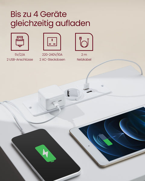 Rootz Bedside Table Set of 2 - Nightstand Set - Modern End Tables - 2 AC Sockets - Cloud White - 45cm x 35cm x 55cm