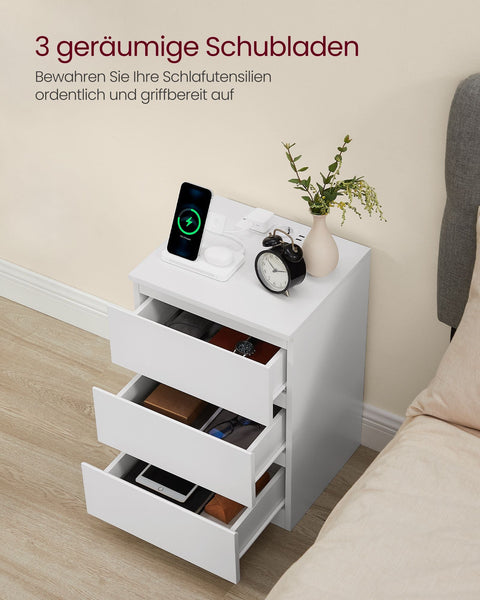 Rootz Bedside Table Set of 2 - Nightstand Set - Modern End Tables - 2 AC Sockets - Cloud White - 45cm x 35cm x 55cm