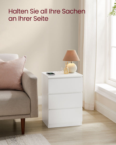 Rootz Bedside Table Set of 2 - Nightstand Set - Modern End Tables - 2 AC Sockets - Cloud White - 45cm x 35cm x 55cm
