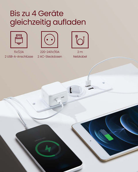 Rootz Bedside Table 2 Set with Drawer - Nightstand - Bedside Cabinet - Charging Station - 35cm x 40cm x 59cm - White and Brown