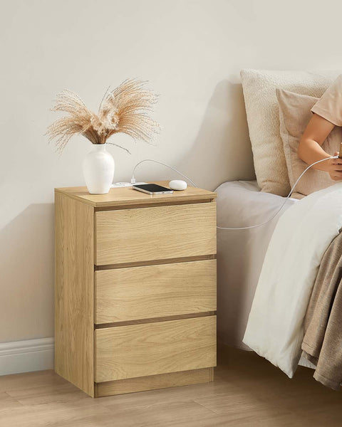 Rootz 2 Piece Set Bedside Table - Nightstand - Bedroom Table - Charging Station - Brown - 35 x 40 x 59 cm