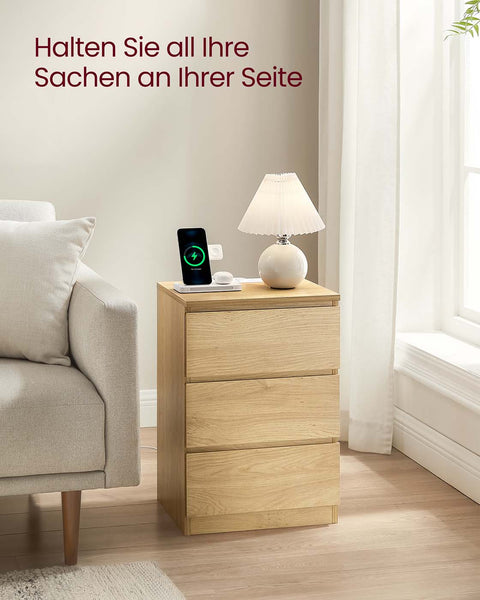 Rootz 2 Piece Set Bedside Table - Nightstand - Bedroom Table - Charging Station - Brown - 35 x 40 x 59 cm