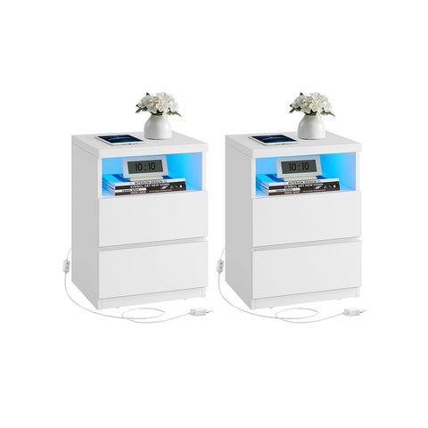 Rootz 2 Piece Set Bedside Table - Nightstand - Bedside Cabinet - Adjustable LED Lighting - 35cm x 40cm x 55cm