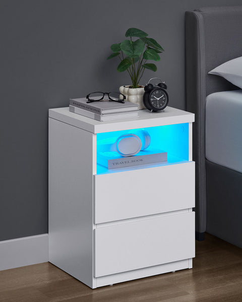 Rootz 2 Piece Set Bedside Table - Nightstand - Bedside Cabinet - Adjustable LED Lighting - 35cm x 40cm x 55cm