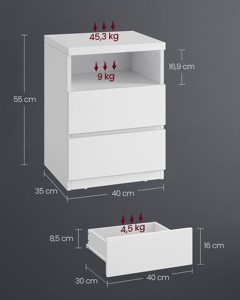 Rootz 2 Piece Set Bedside Table - Nightstand - Bedside Cabinet - Adjustable LED Lighting - 35cm x 40cm x 55cm
