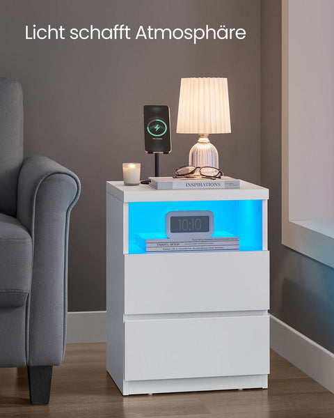 Rootz 2 Piece Set Bedside Table - Nightstand - Bedside Cabinet - Adjustable LED Lighting - 35cm x 40cm x 55cm