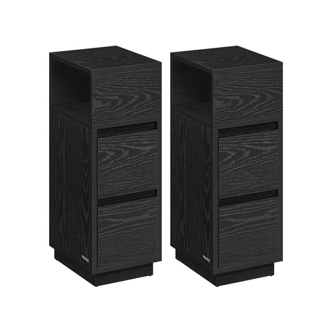 Rootz Ebony Black Bedside Tables - Nightstands - Wood Chipboard - MDF - 30cm x 25cm x 65cm - Set of 2 - Sturdy Construction