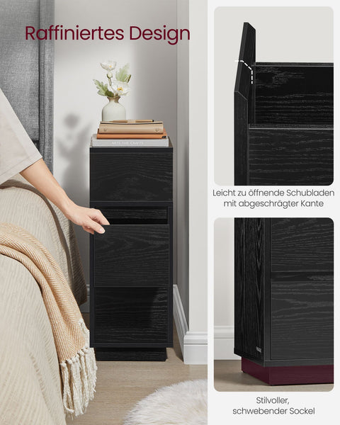 Rootz Ebony Black Bedside Table Set - Nightstand - Drawer Chest - Chipboard, MDF - Max Load 45.4kg - 30cm x 25cm x 65cm