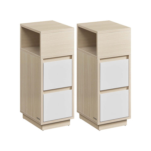 Rootz 2 Piece Narrow Bedside Table Set - Nightstand - Bedside Cabinet - Storage Solution - 30cm x 25cm x 65cm - Brown- White