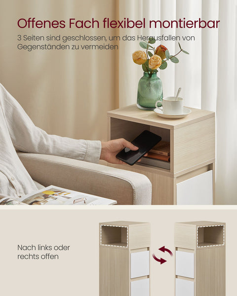Rootz 2 Piece Narrow Bedside Table Set - Nightstand - Bedside Cabinet - Storage Solution - 30cm x 25cm x 65cm - Brown- White